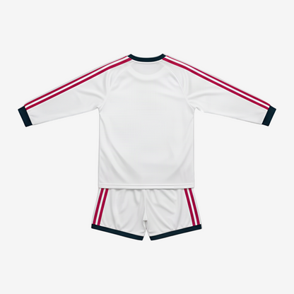 Real Madrid Home 26/27 Kids Long Sleeve Shirt Kit - Back View - Jersey Zone