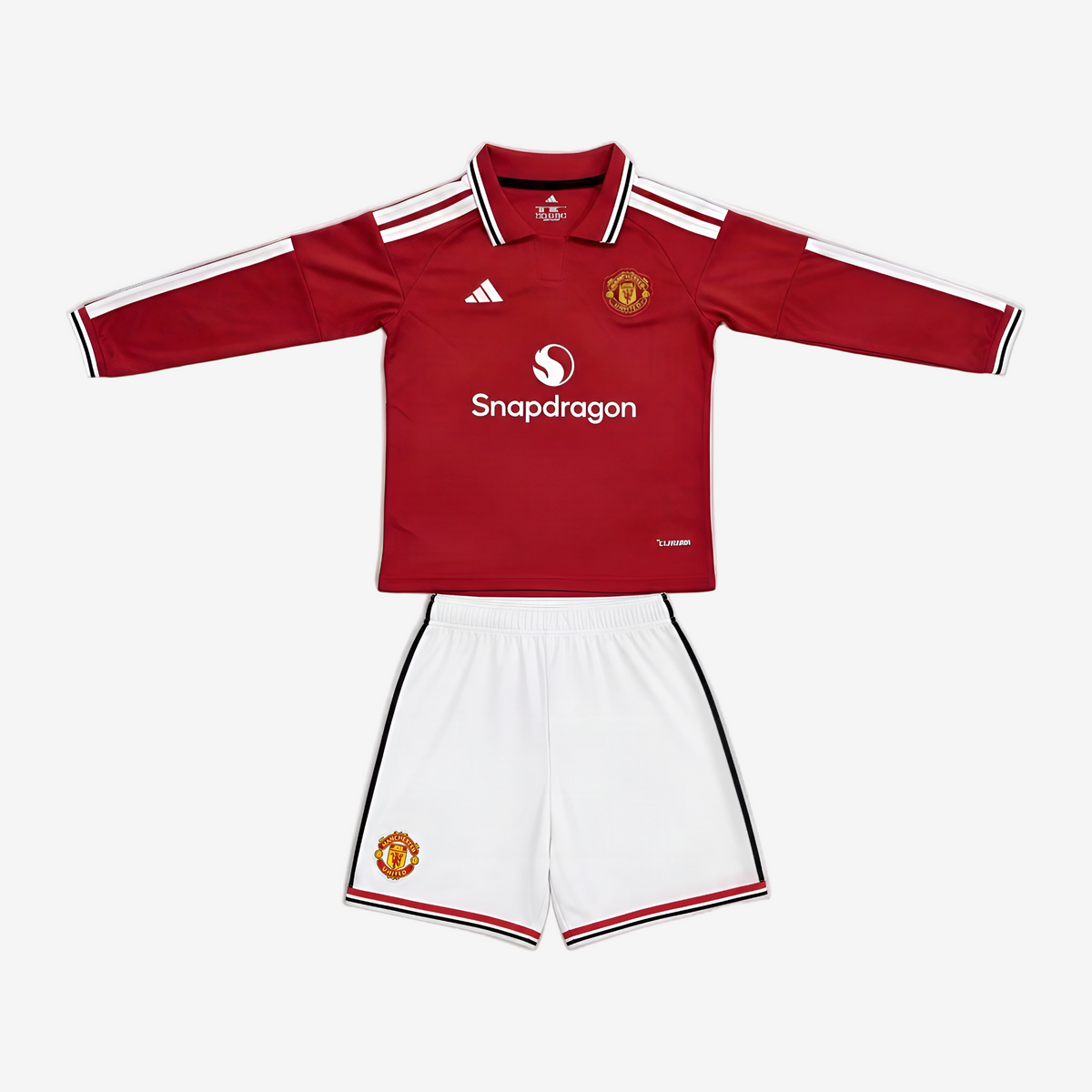 Manchester United Home 26/27 Kids Long Sleeve Shirt Kit - Front View - Jersey Zone